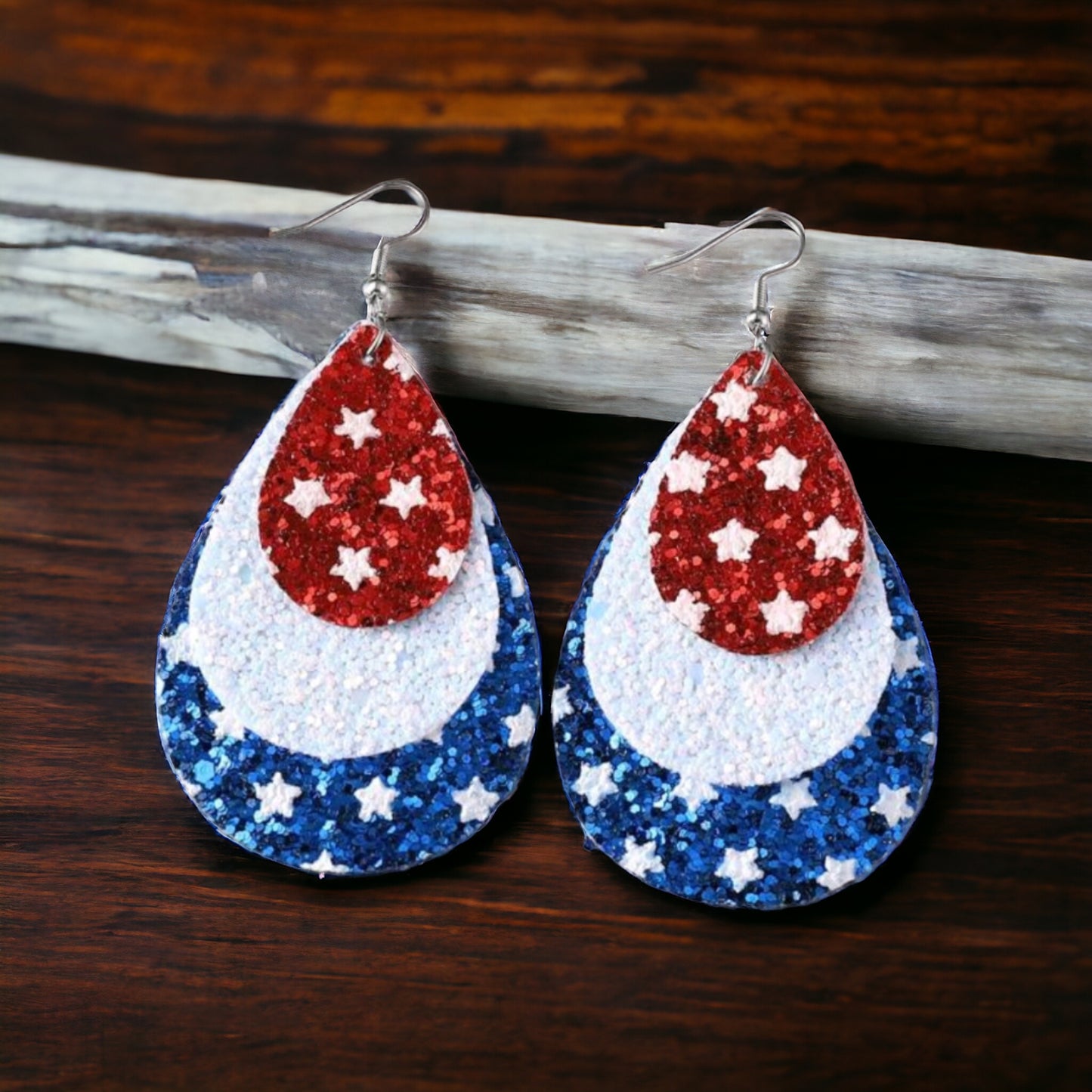 Glitter In Red, White And Blue Earrings