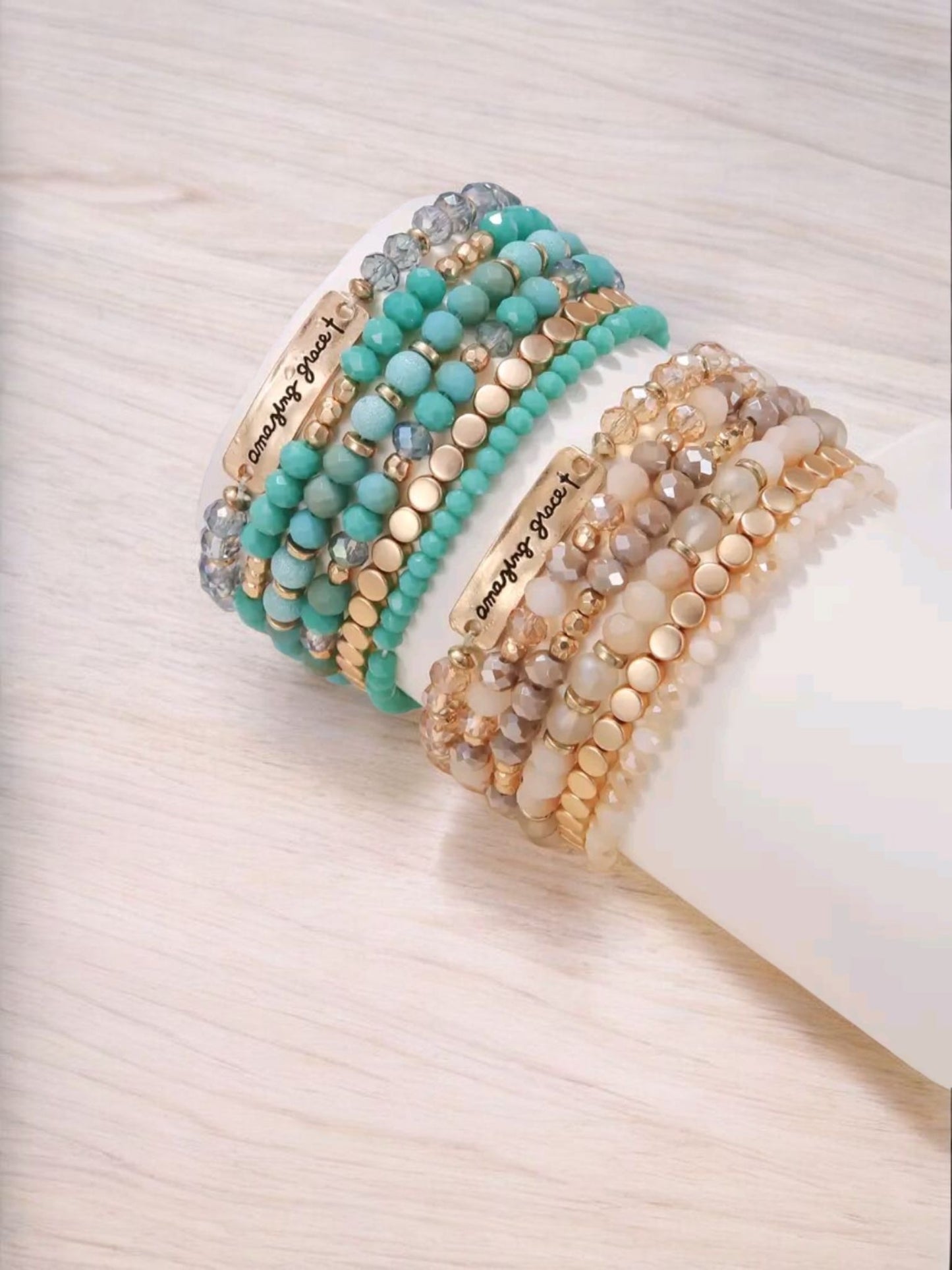 Amazing Grace Beaded Stretch Bracelet Stack – 2 Color Options