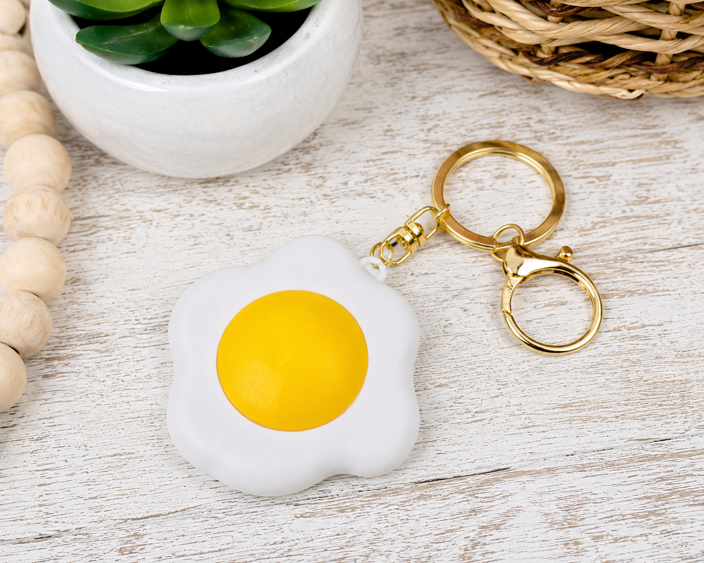 Sunny Side Up Egg Clicker Fidget Keychain Sensory Stress Relief Keychain Egg Key Ring