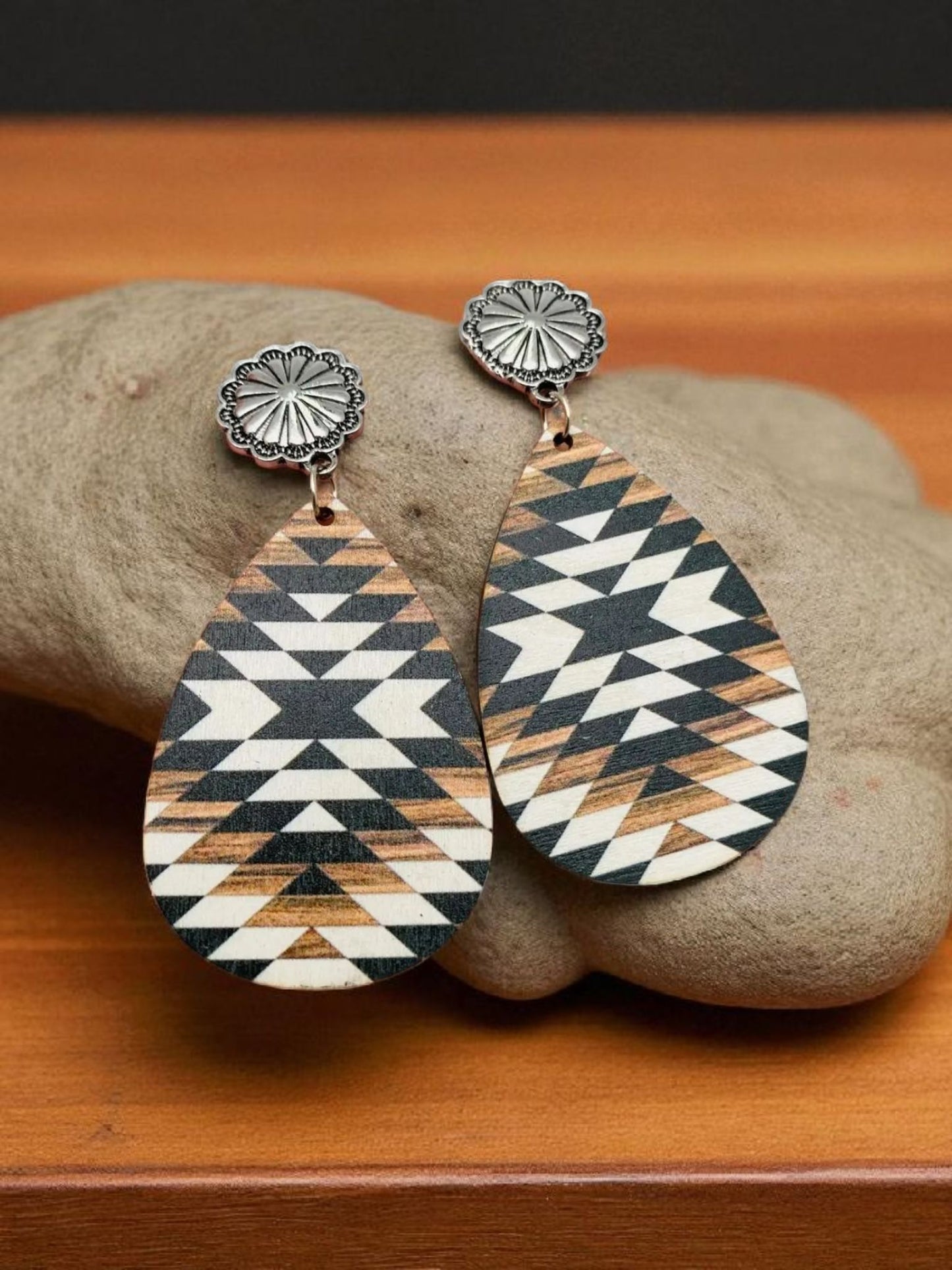 Lightweight Western Aztec Wood Earrings