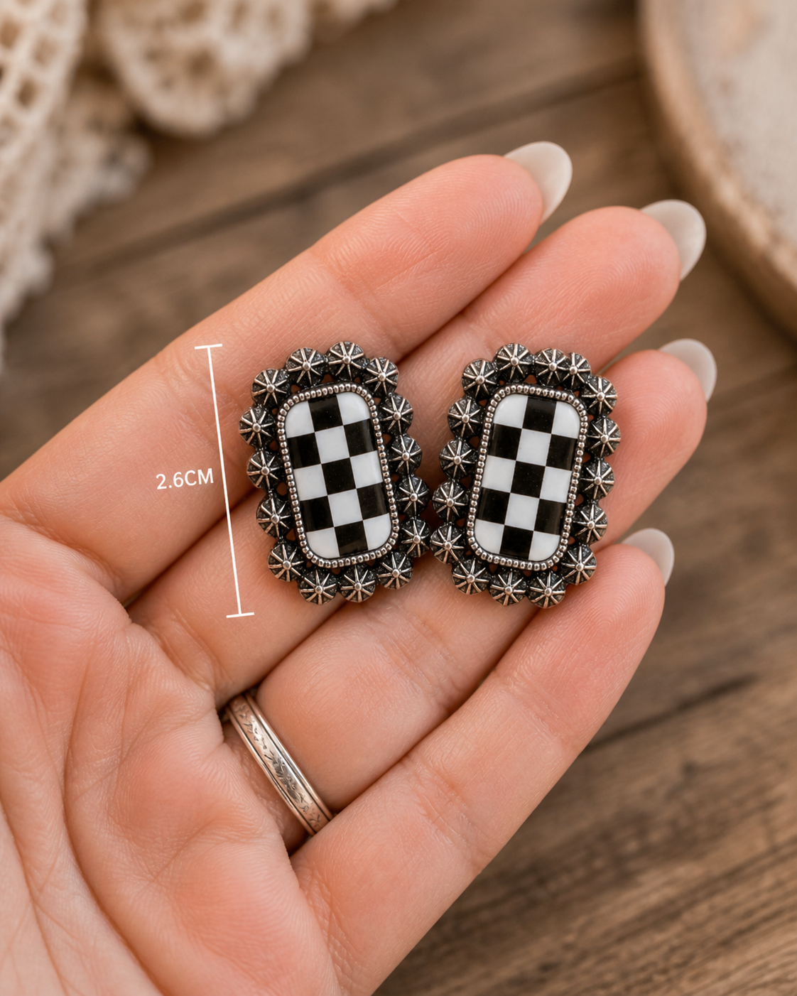 Rodeo Check Concho Stud Earrings