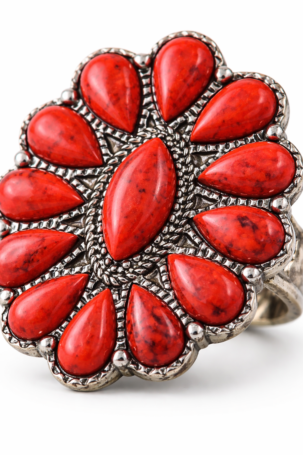 Crimson Cowgirl Bloom Stretch Statement Ring