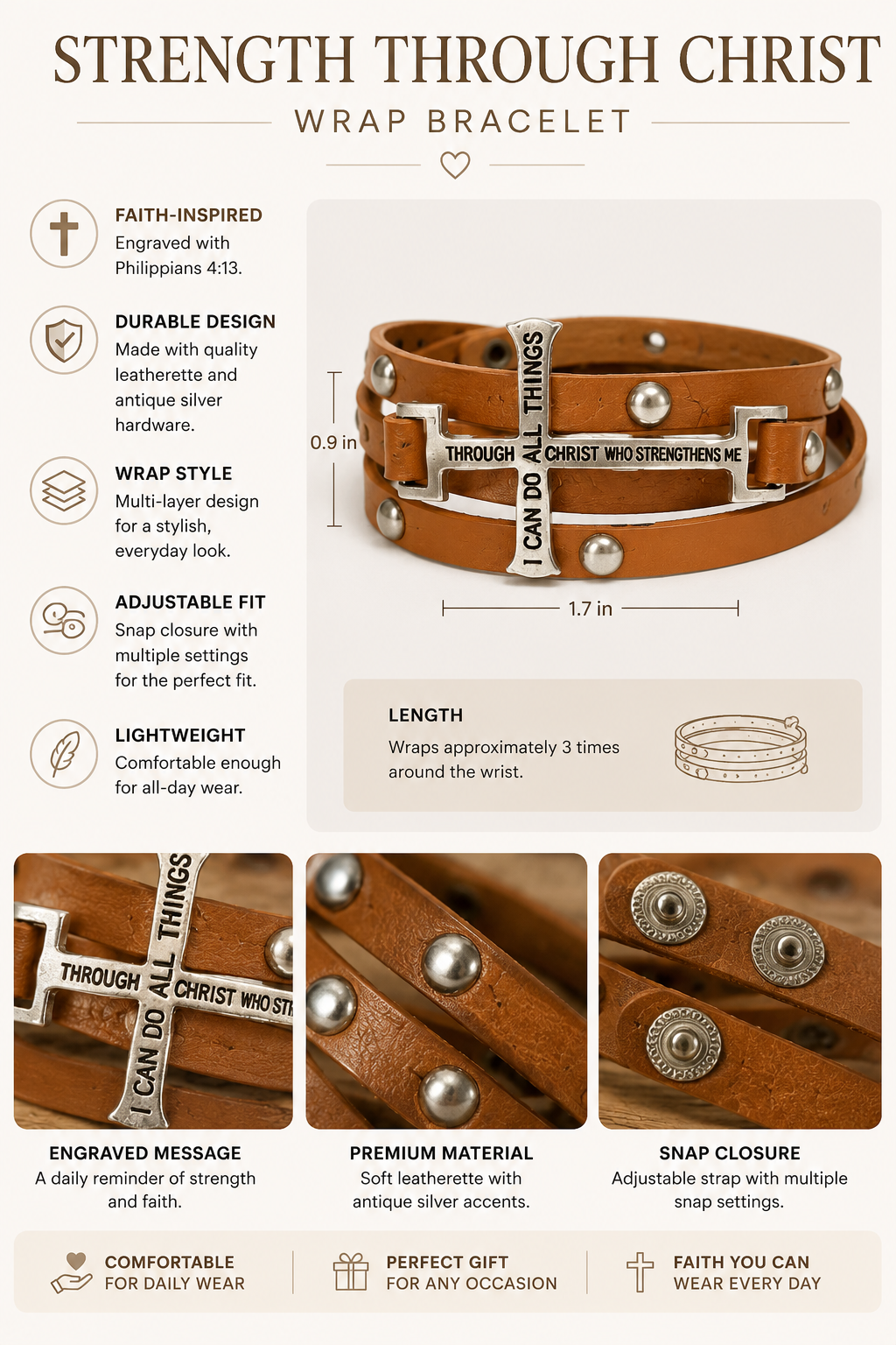 Strength Through Christ Wrap Bracelet