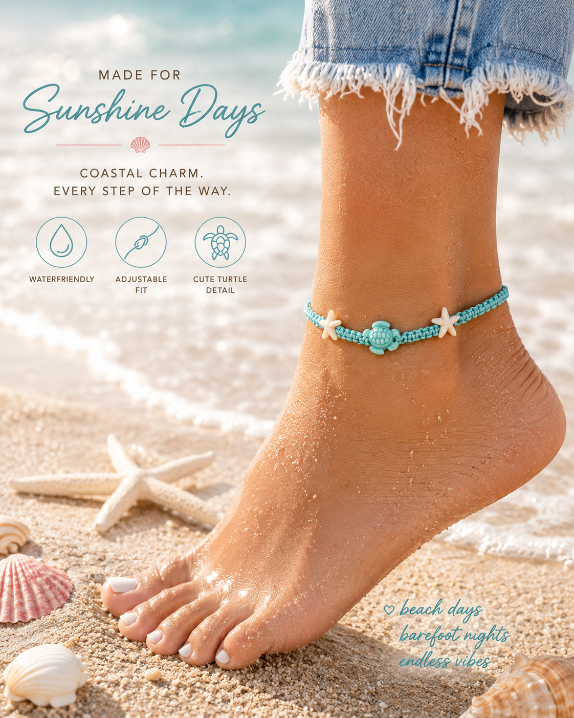 Coastal Cutie Turtle Anklet Collection – Adjustable Beach Turtle & Starfish Summer Anklets for Women & Teens