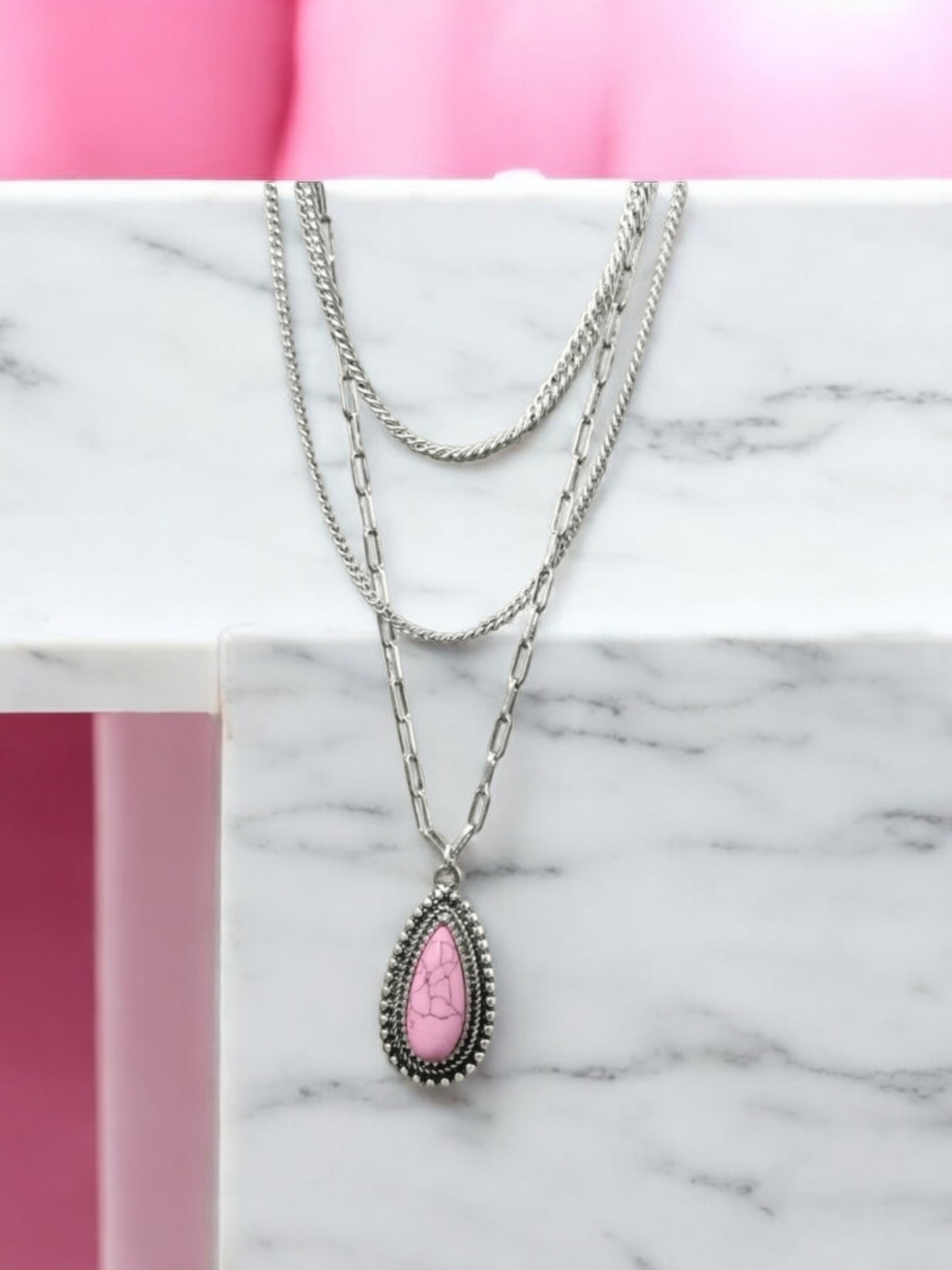 Pink Moon Rocks 3 Piece Fashion Necklace