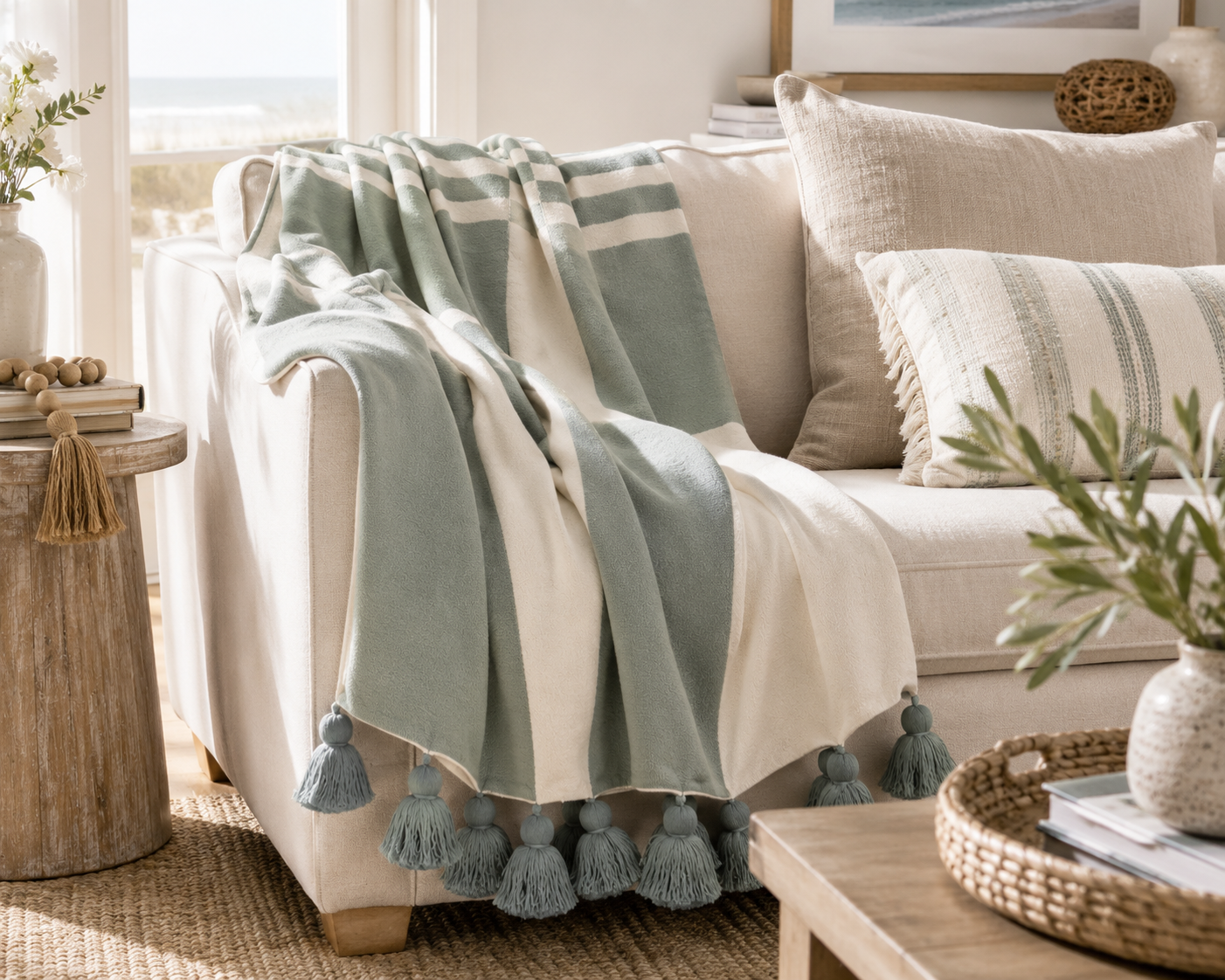 Sage Harbor Tassel Throw Blanket