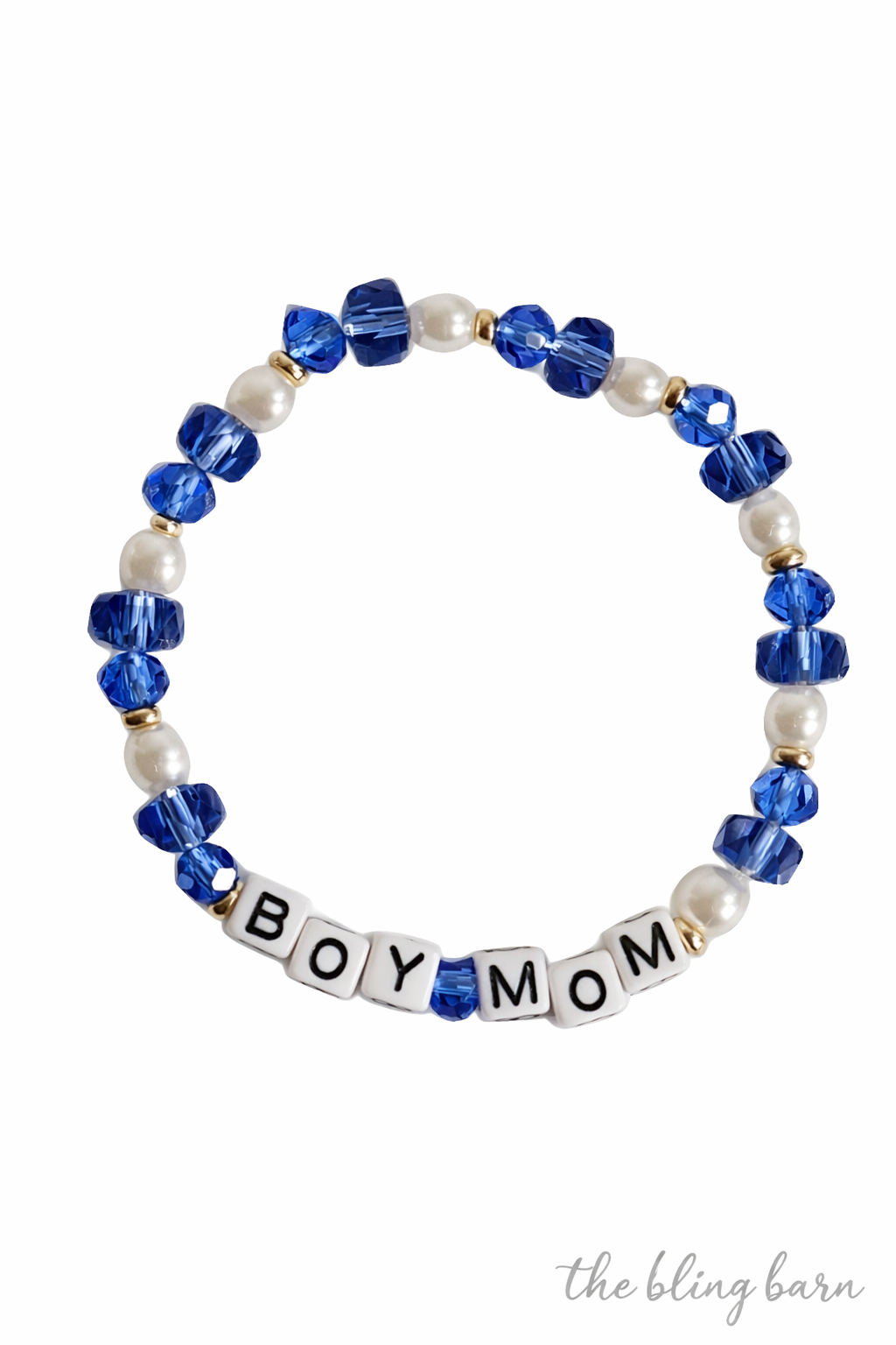 Boy Mama Beaded Stretch Bracelet – Pearl & Faceted Glass Mom Bracelet