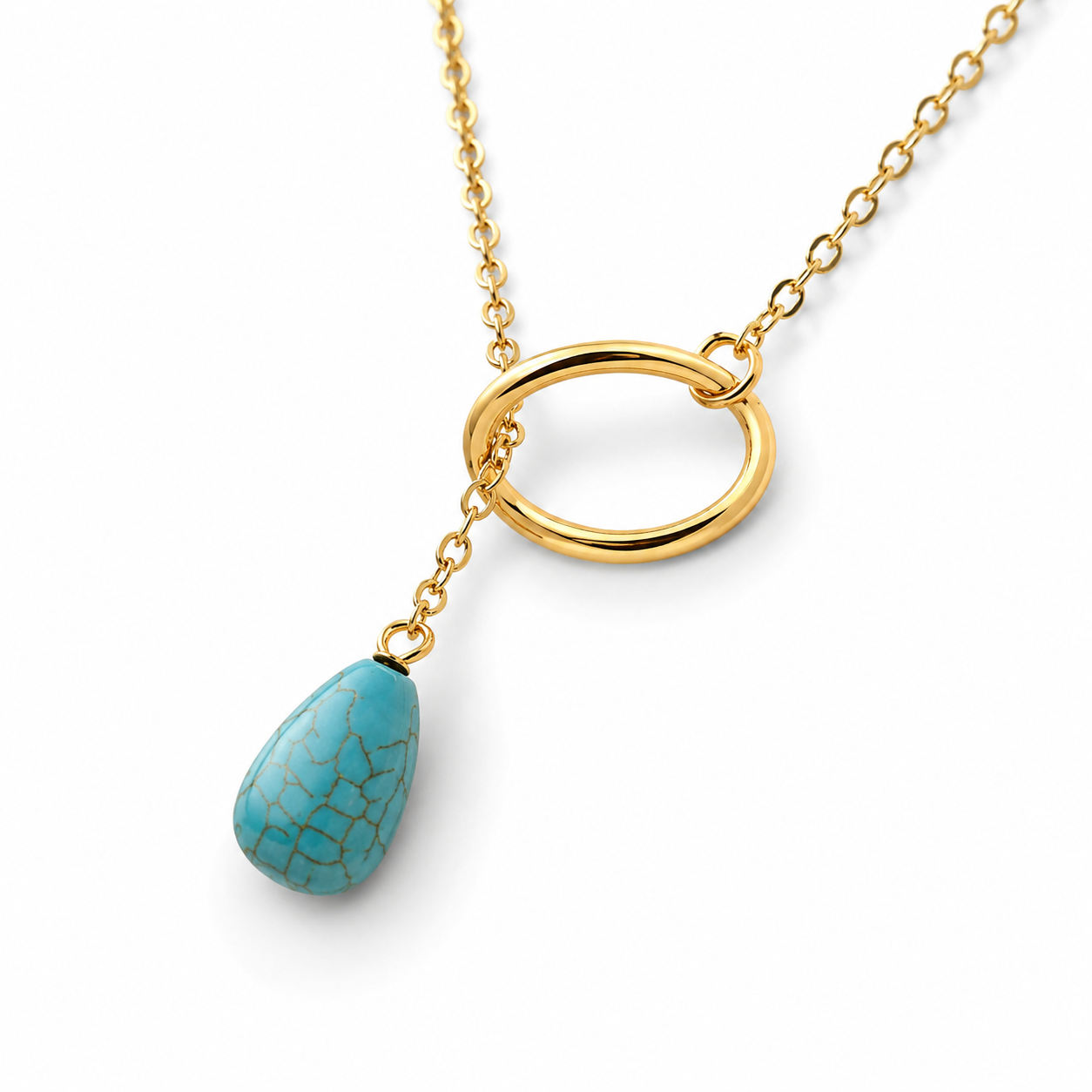 Appreciated And Simple Gold Metal Dainty Necklace with Cowgirl Blue Crackle Drop