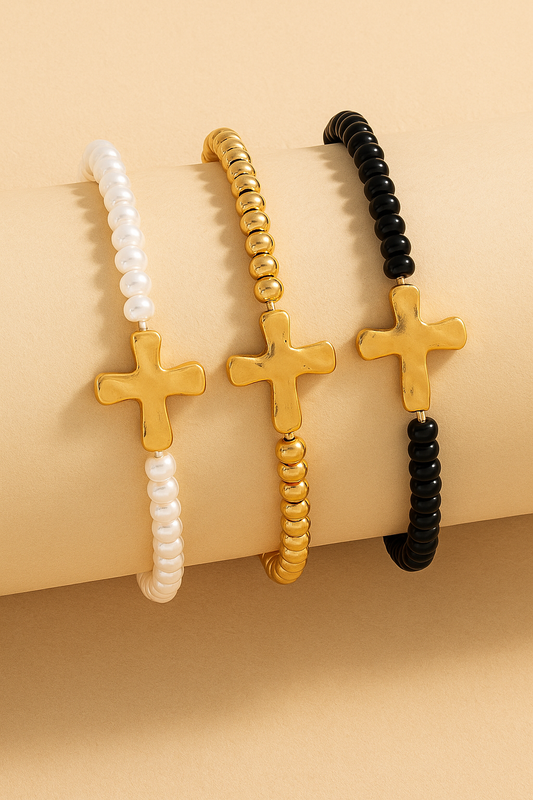 Simply Stated Beaded Dainty Cross Bracelets