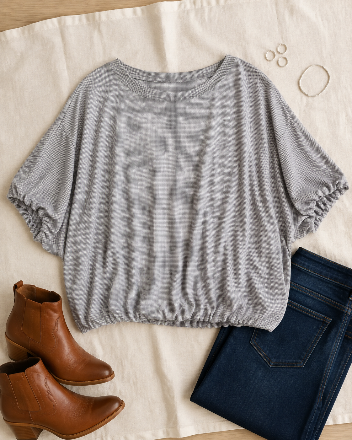 Grey Haven Micro-Check Bubble Hem Top