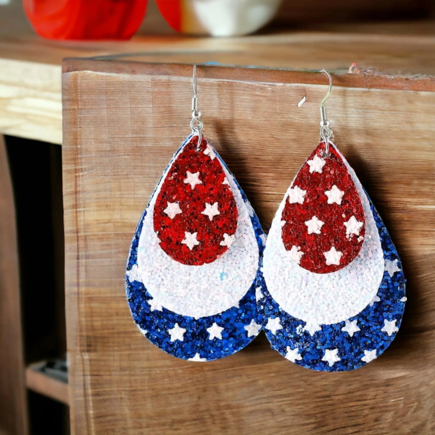 Glitter In Red, White And Blue Earrings