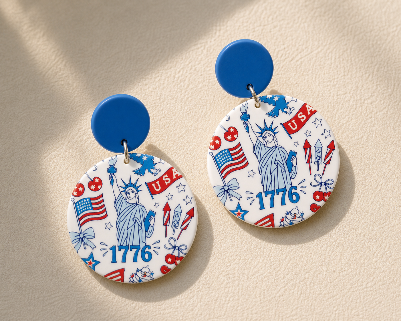 Firecracker Babe Red White Blue Statement Earrings – Patriotic Western Cowgirl Dangle Earrings, 4th of July Outfit Jewelry