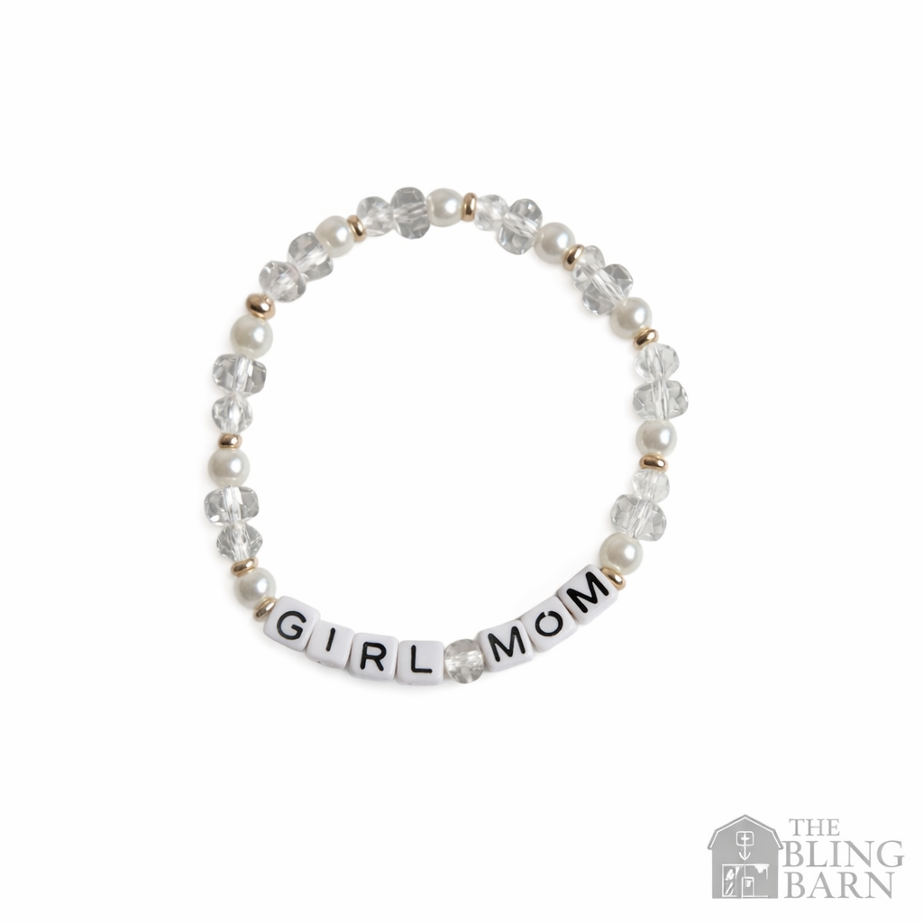 Girl Mom Beaded Stretch Bracelet – Pearl & Faceted Glass Mom Bracelet