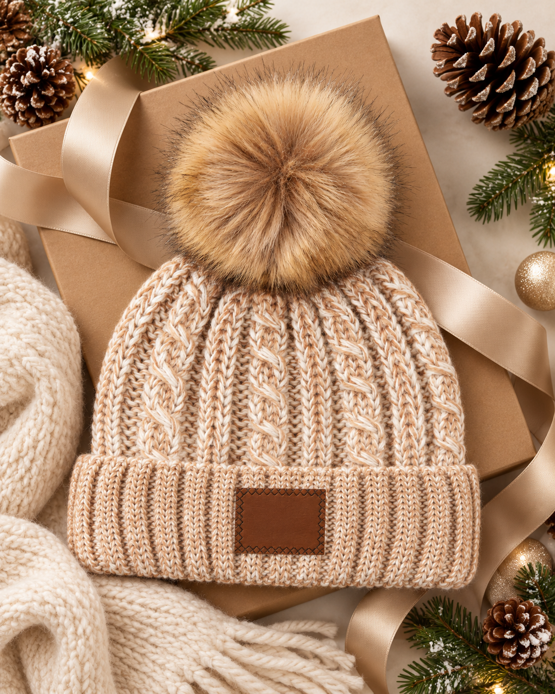 Everly Marled Cable Knit Pom Beanie