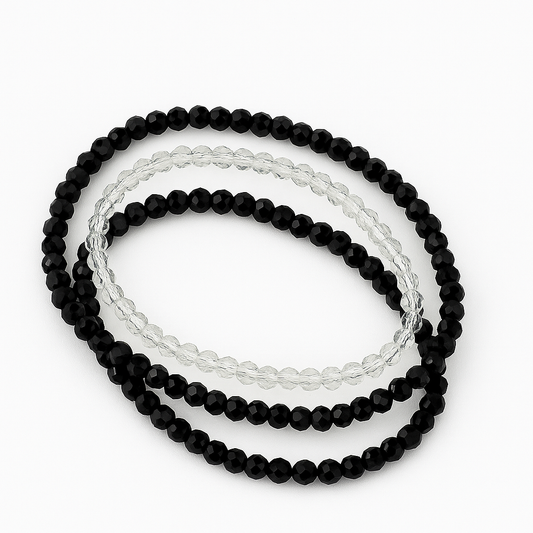 Triple Time Excitement 3 Piece Glass Stretch Bracelet Set