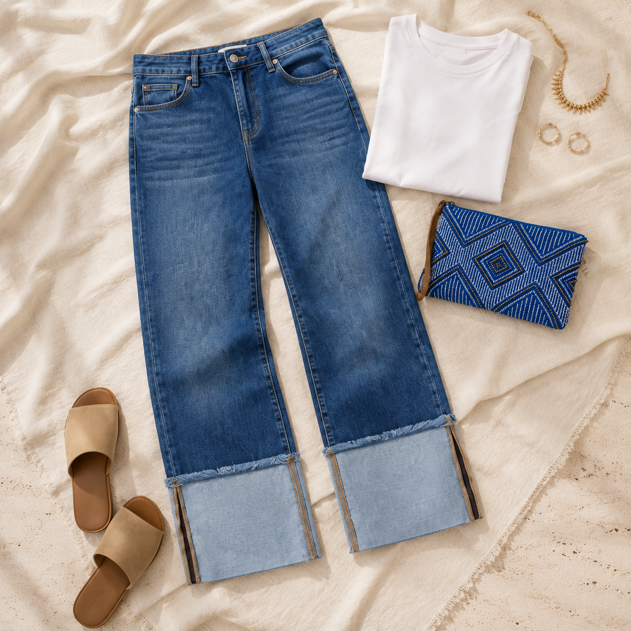 Dark Horizon Mid-Rise Wide-Cuff Jeans by RISEN