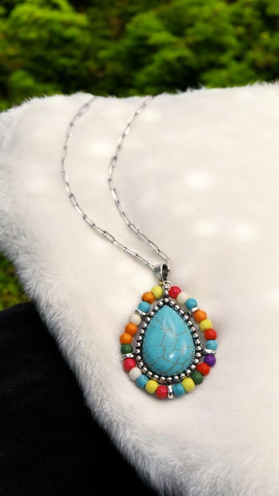 Seeded And Beaded Western Love Teardrop Chain Necklace