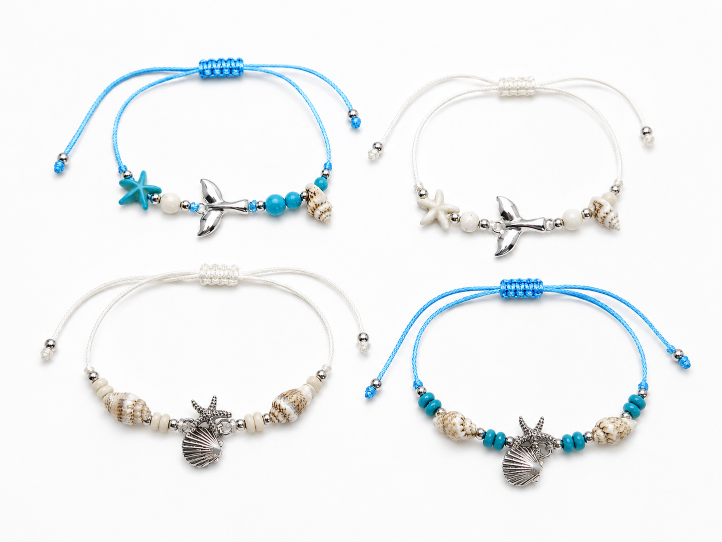 Adjustable Coastal Charm Bracelet Anklet – Beach Shell Starfish Summer Jewelry