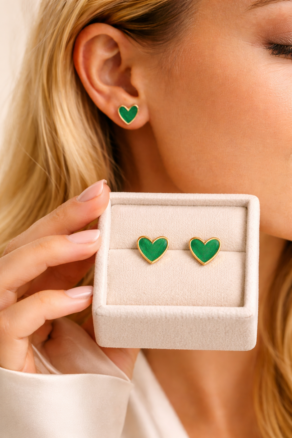 Emerald Heart Stud Earrings