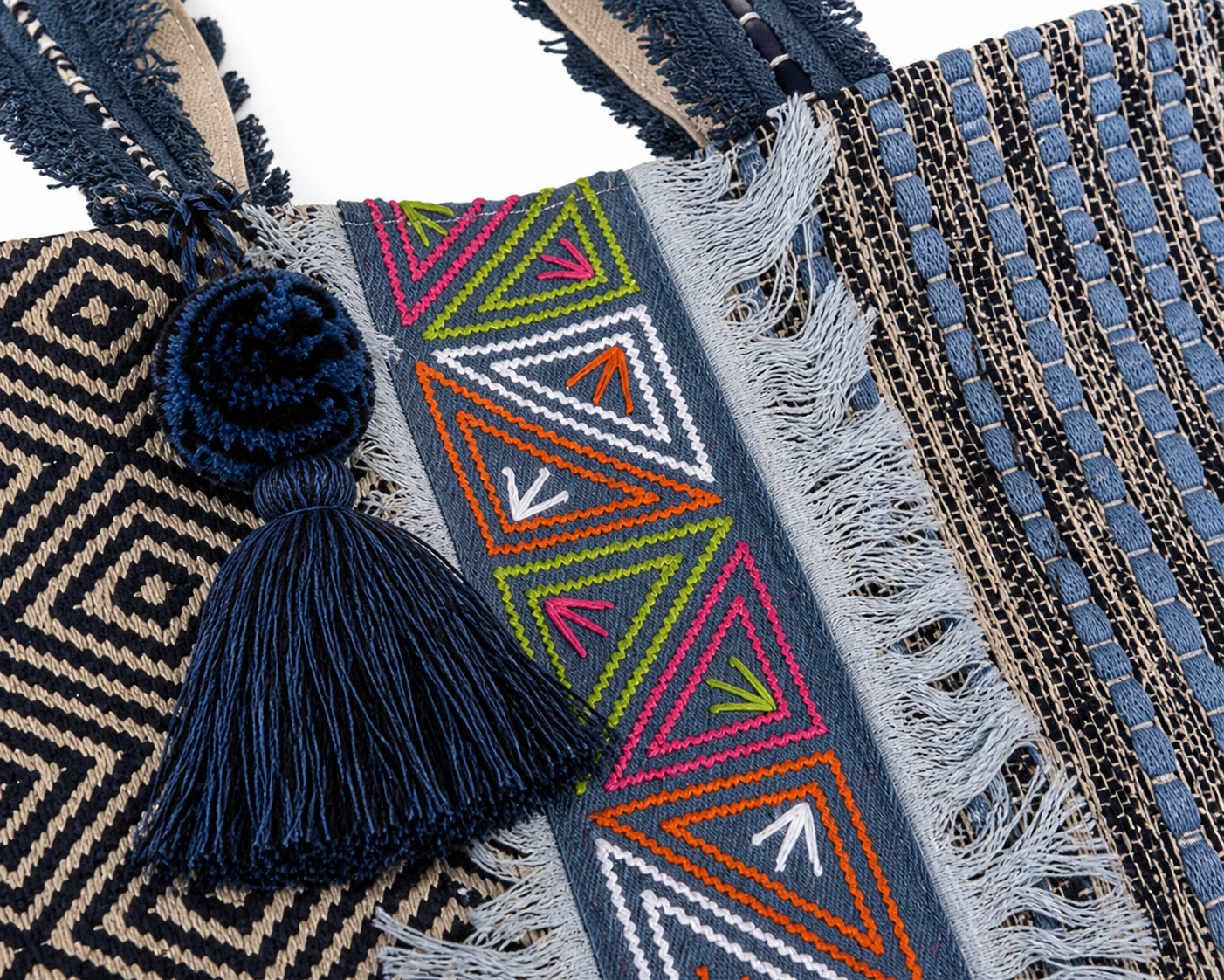 Boho Coastal Patchwork Tote – Textured Tribal Carryall