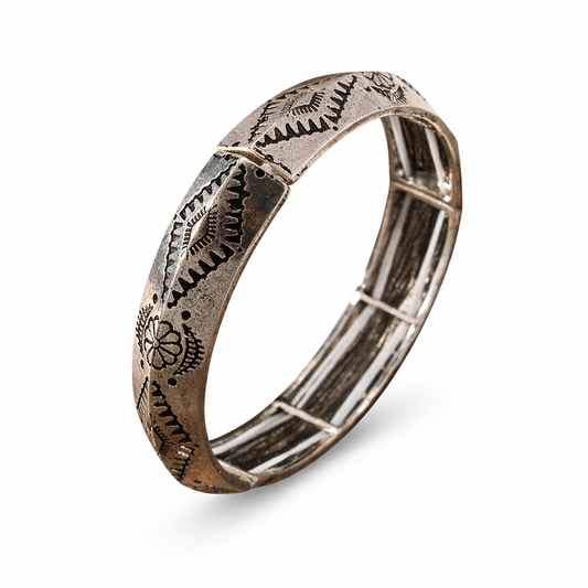 Canyon Line Stretch Bracelet Engraved Western Silver Panel Cuff