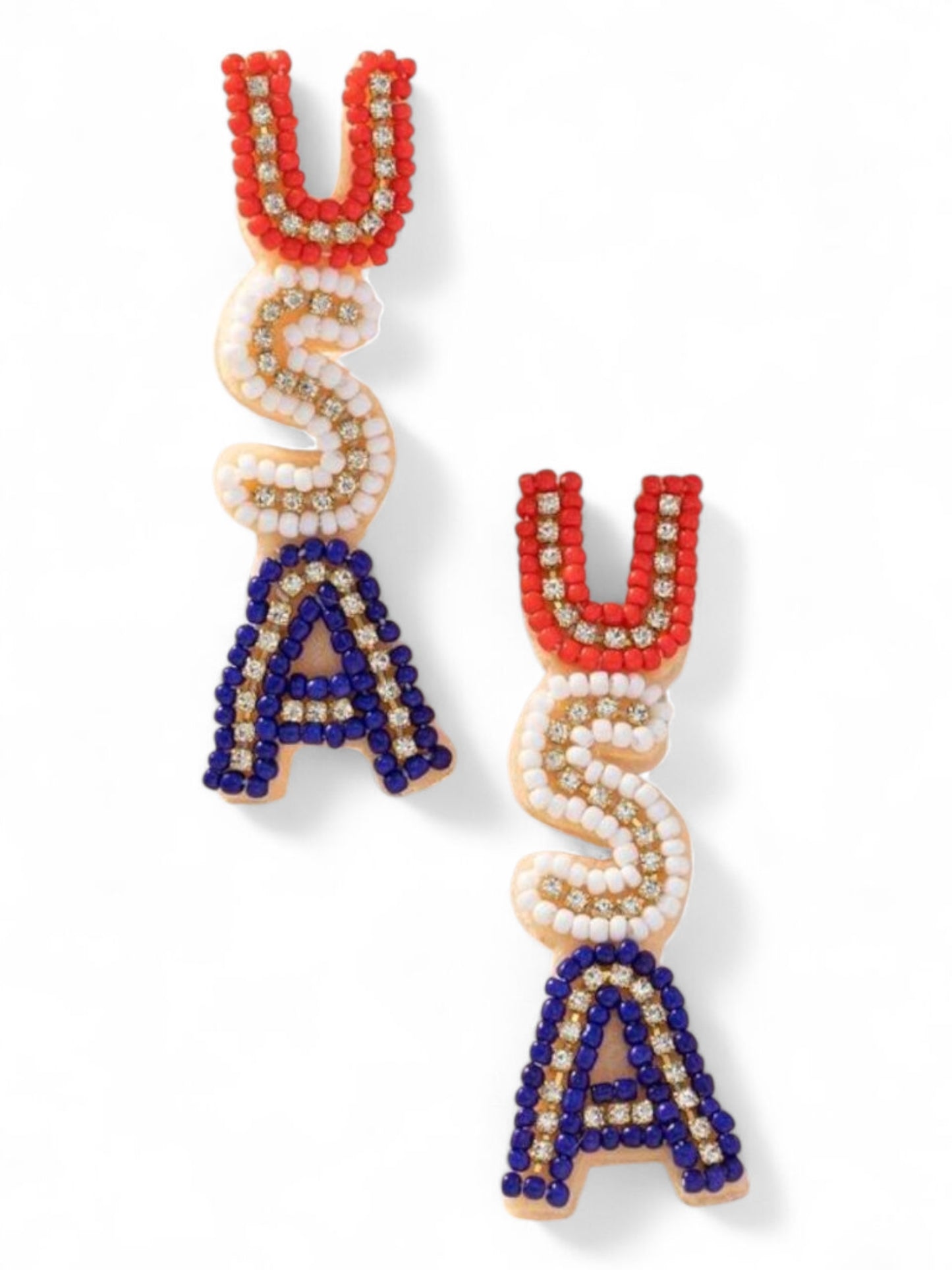 Patriotic For The USA Seed Beed Drop Earrings - The Bling Barn western fashion jewelry