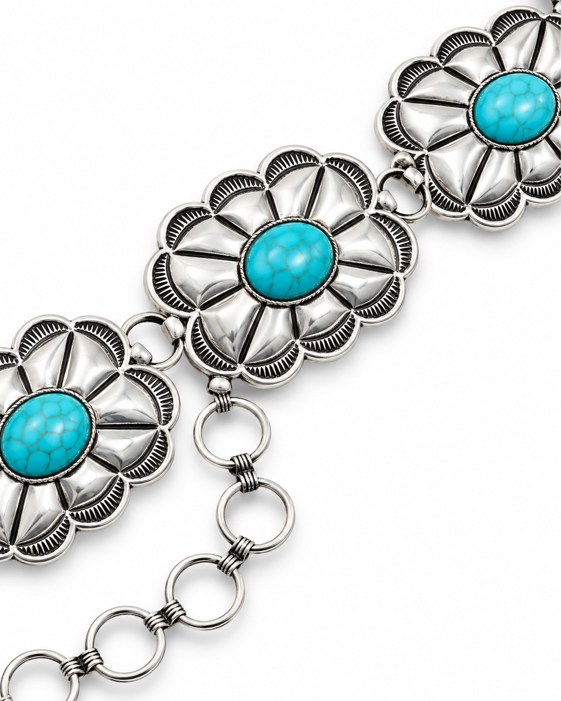 Western Scalloped Concho Belt with Turquoise-Tone Stones