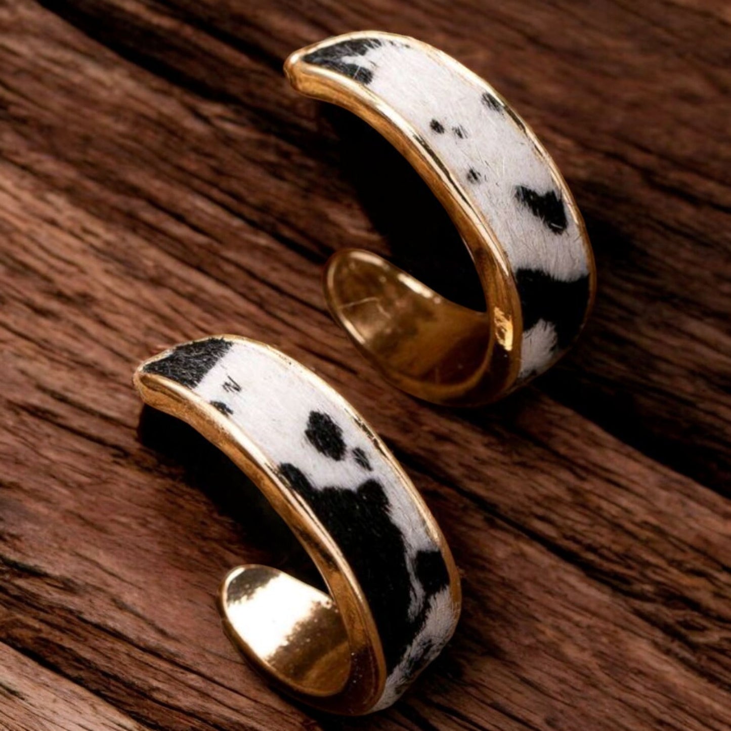 Gold Metal Hoop Earrings with a Pop of Animal Pattern