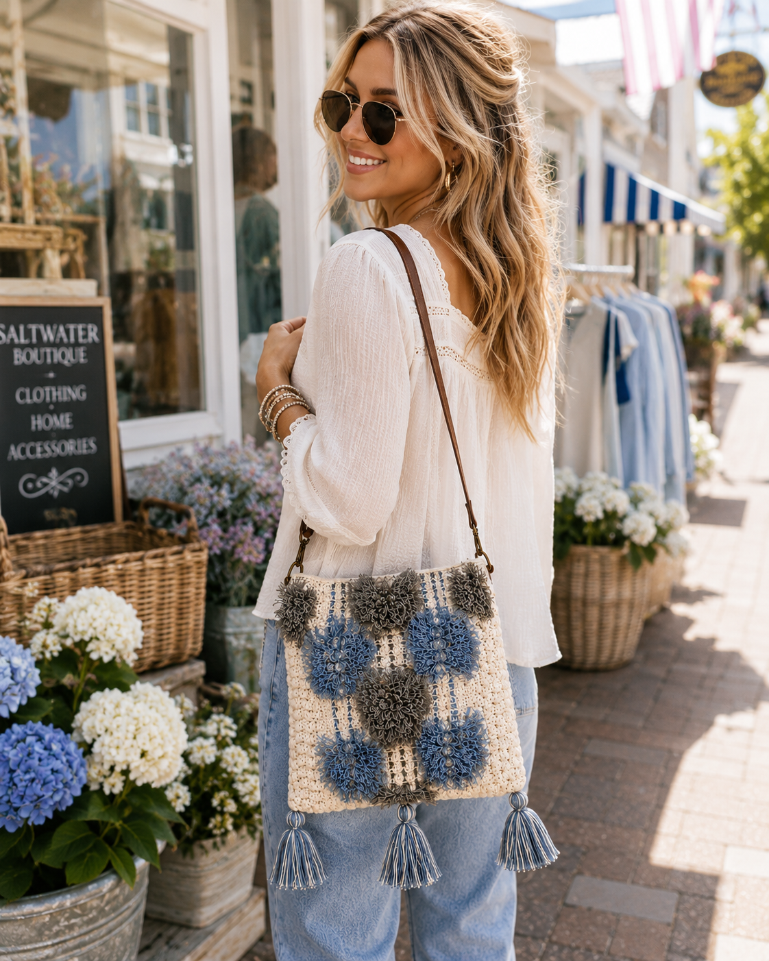 Harbor Bloom Crochet Crossbody Bag | Coastal Cottage Boho Shoulder Purse