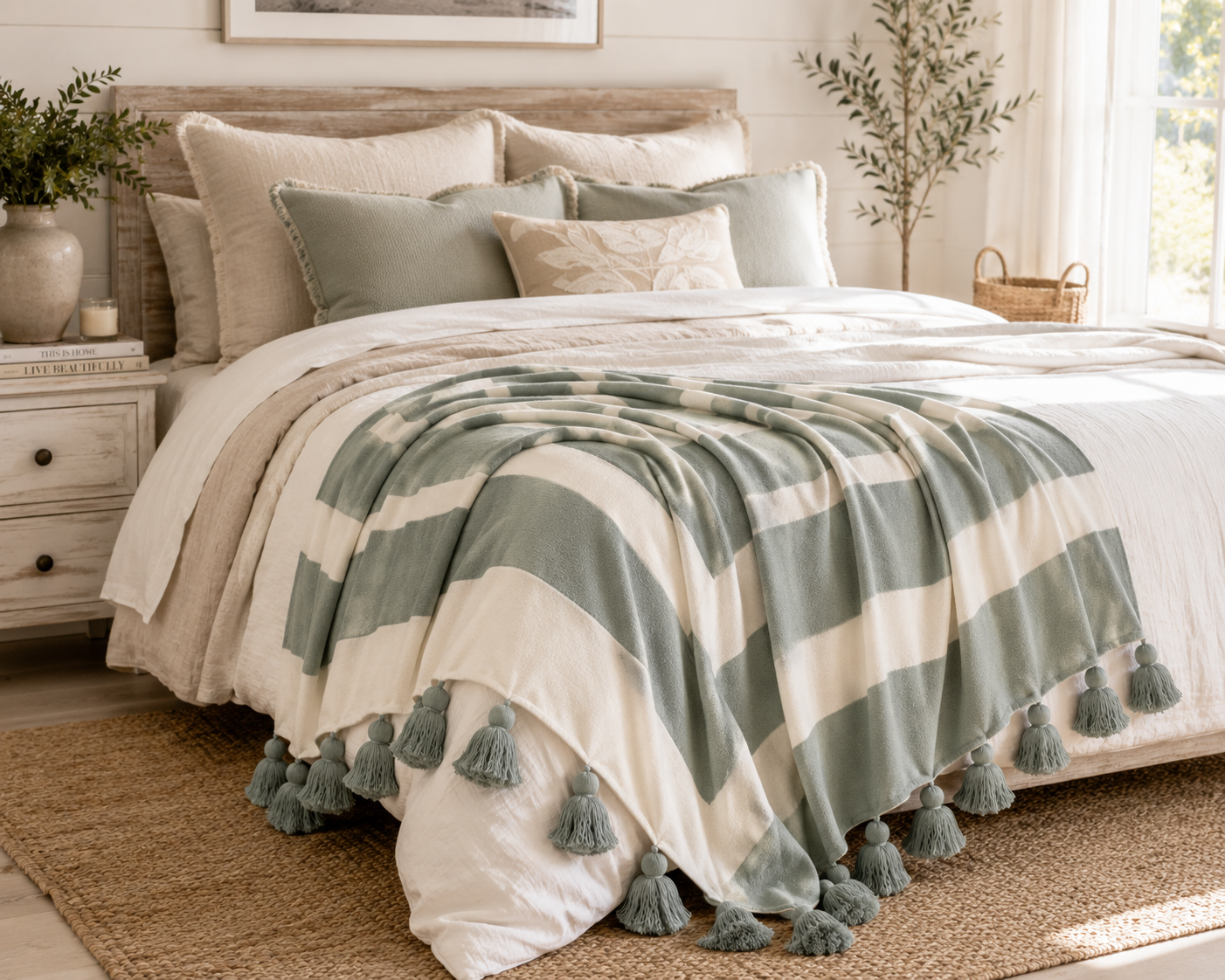 Sage Harbor Tassel Throw Blanket