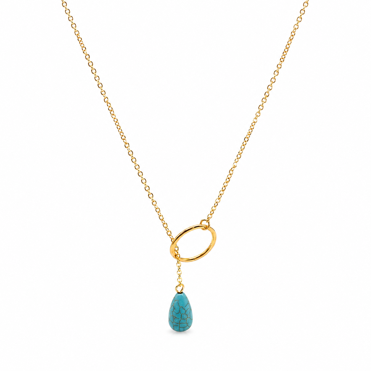 Appreciated And Simple Gold Metal Dainty Necklace with Cowgirl Blue Crackle Drop