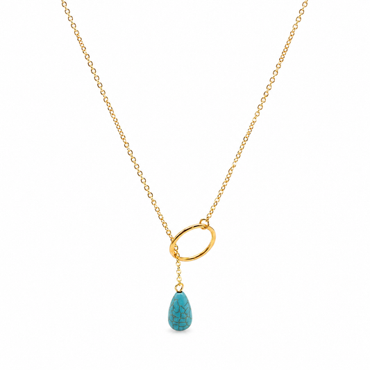 Appreciated And Simple Gold Metal Dainty Necklace with Cowgirl Blue Crackle Drop