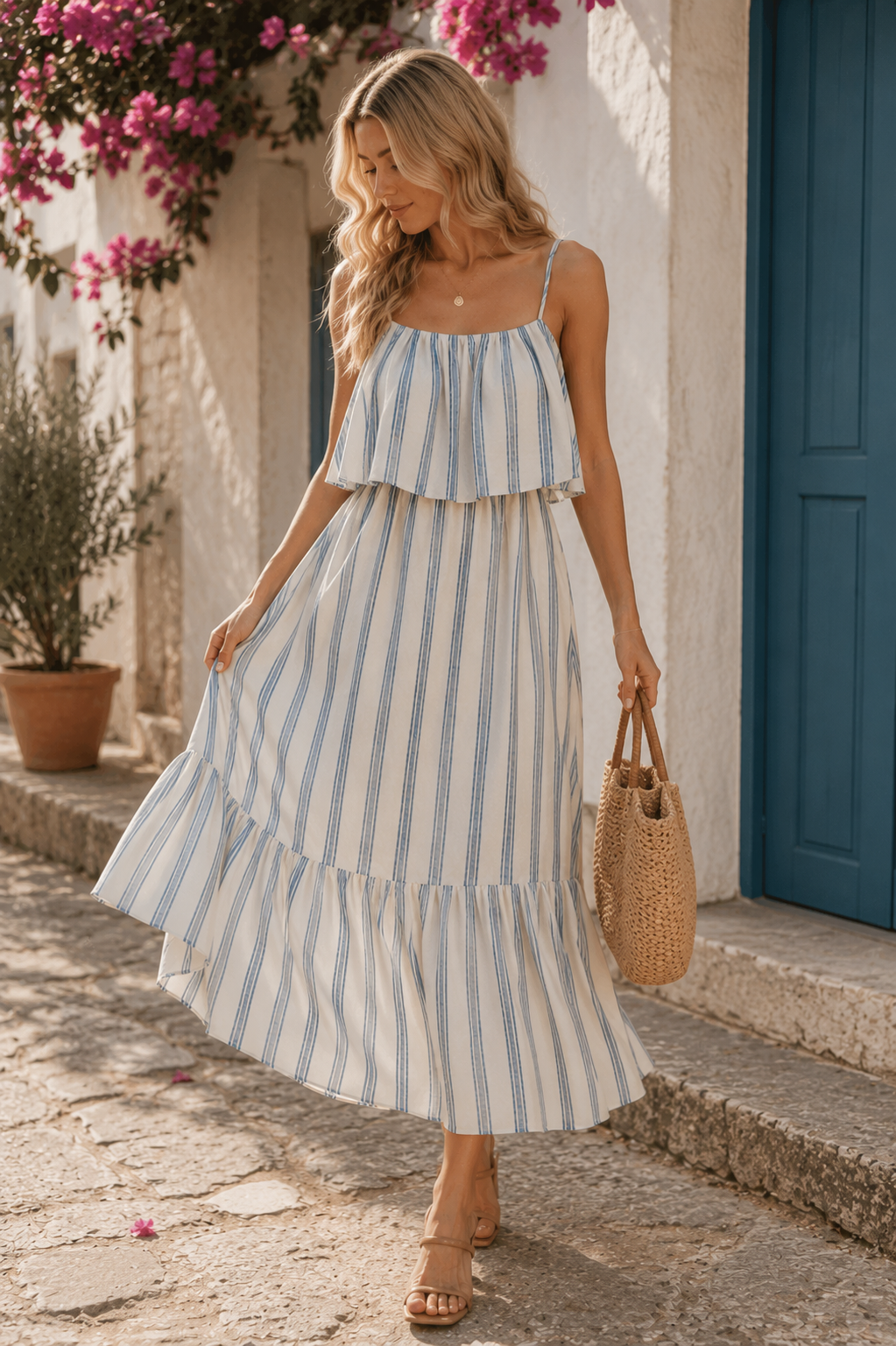 Salt & Sky Stripe Midi Dress