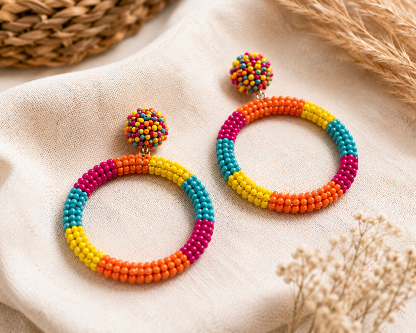 Fiesta Bloom Beaded Hoop Earrings