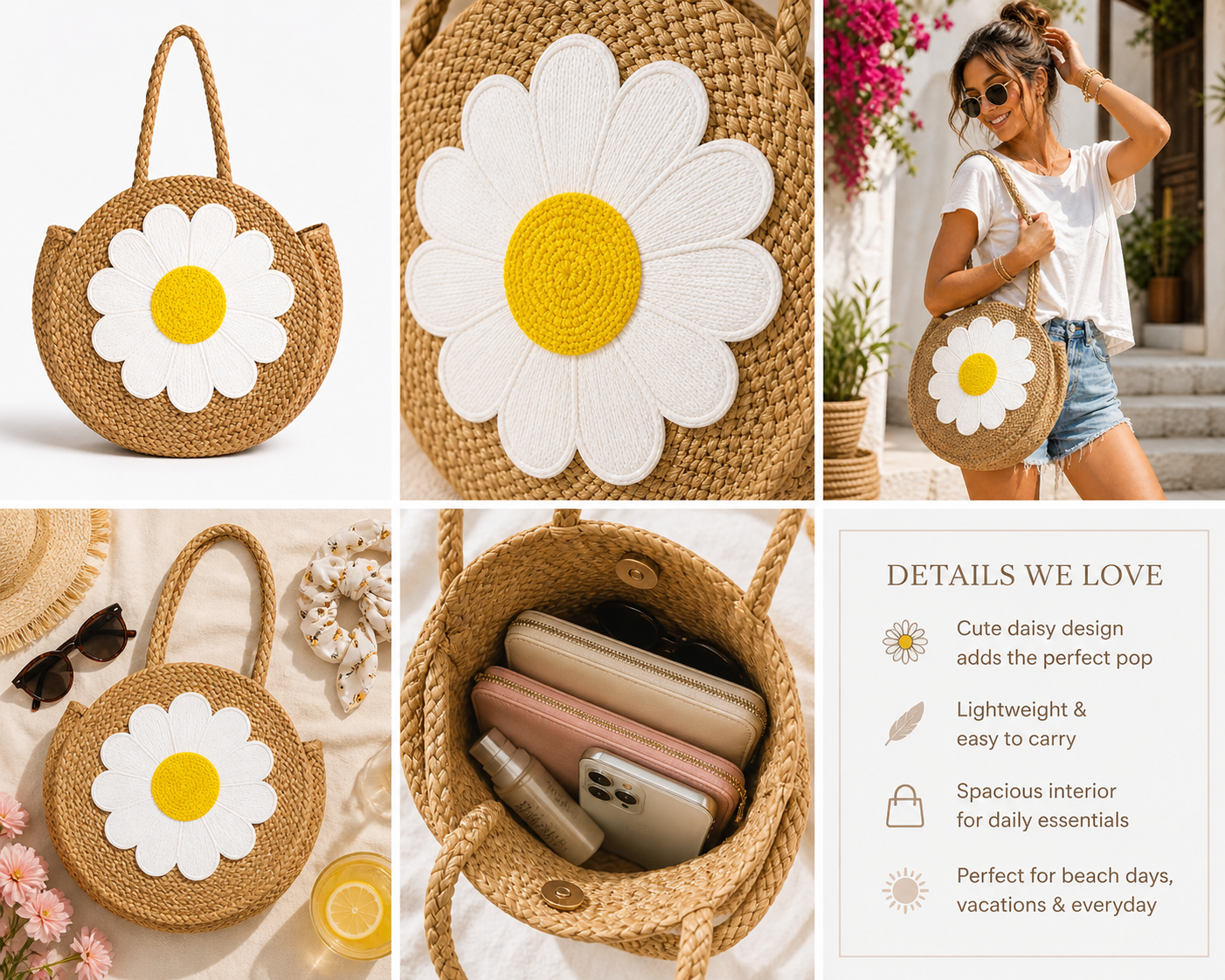 Sunny Daisy Jute Tote – Round Floral Summer Bag