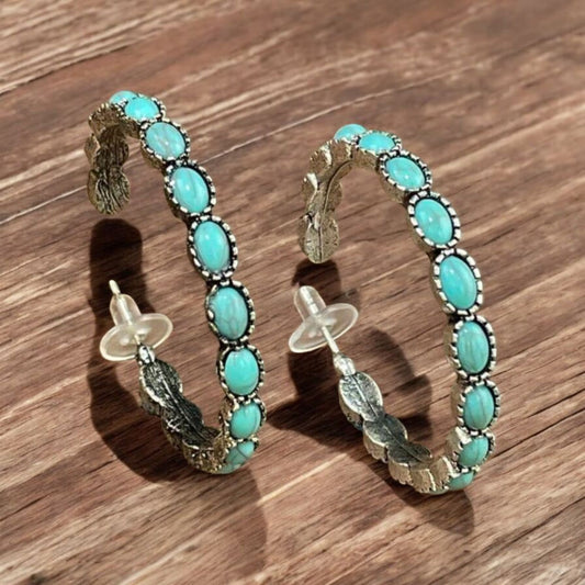 Two Step Cowgirl Blue Crackle Stone Western Fashion Hoops