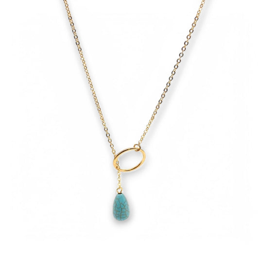 Appreciated And Simple Gold Metal Dainty Necklace with Cowgirp Blue Crackle Drop