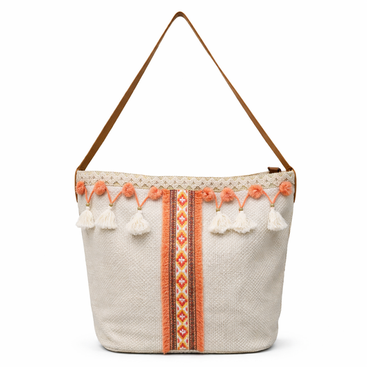 Coastal Cowgirl Coral Tassel Carryall Tote Lined Zipper Boho Western Bag
