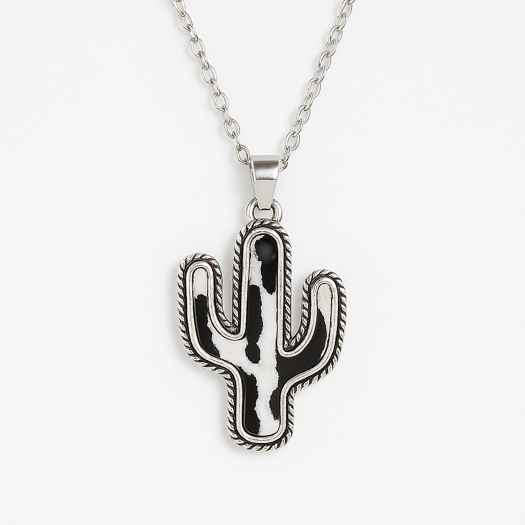 Cow Spotted Cactus Western Fashion Necklace