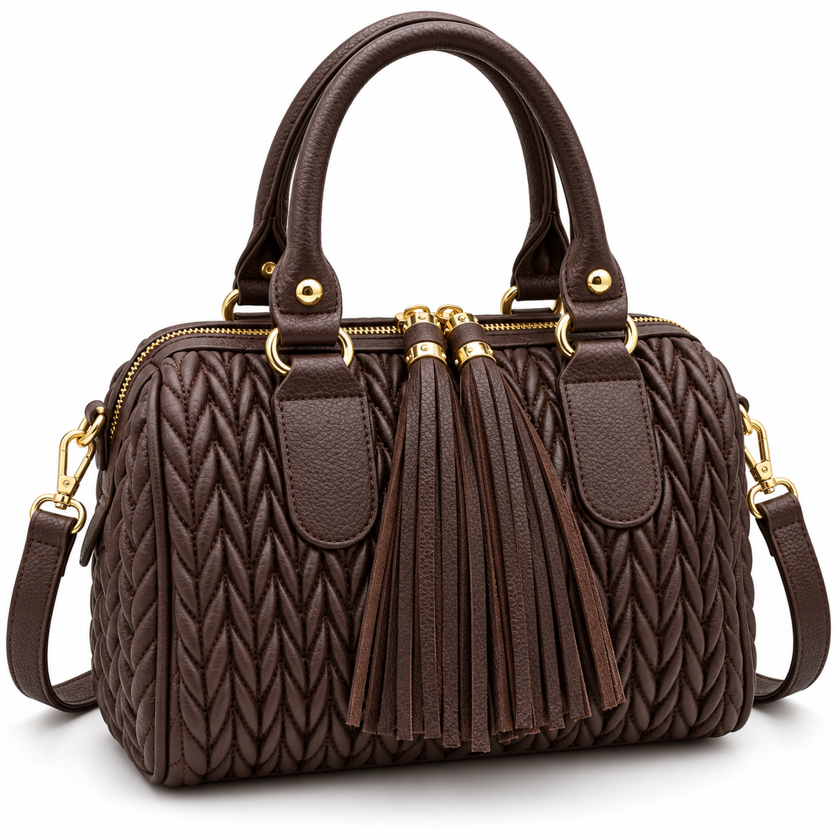 Canyon Luxe Quilted Chevron Satchel – Top Handle Crossbody Bag