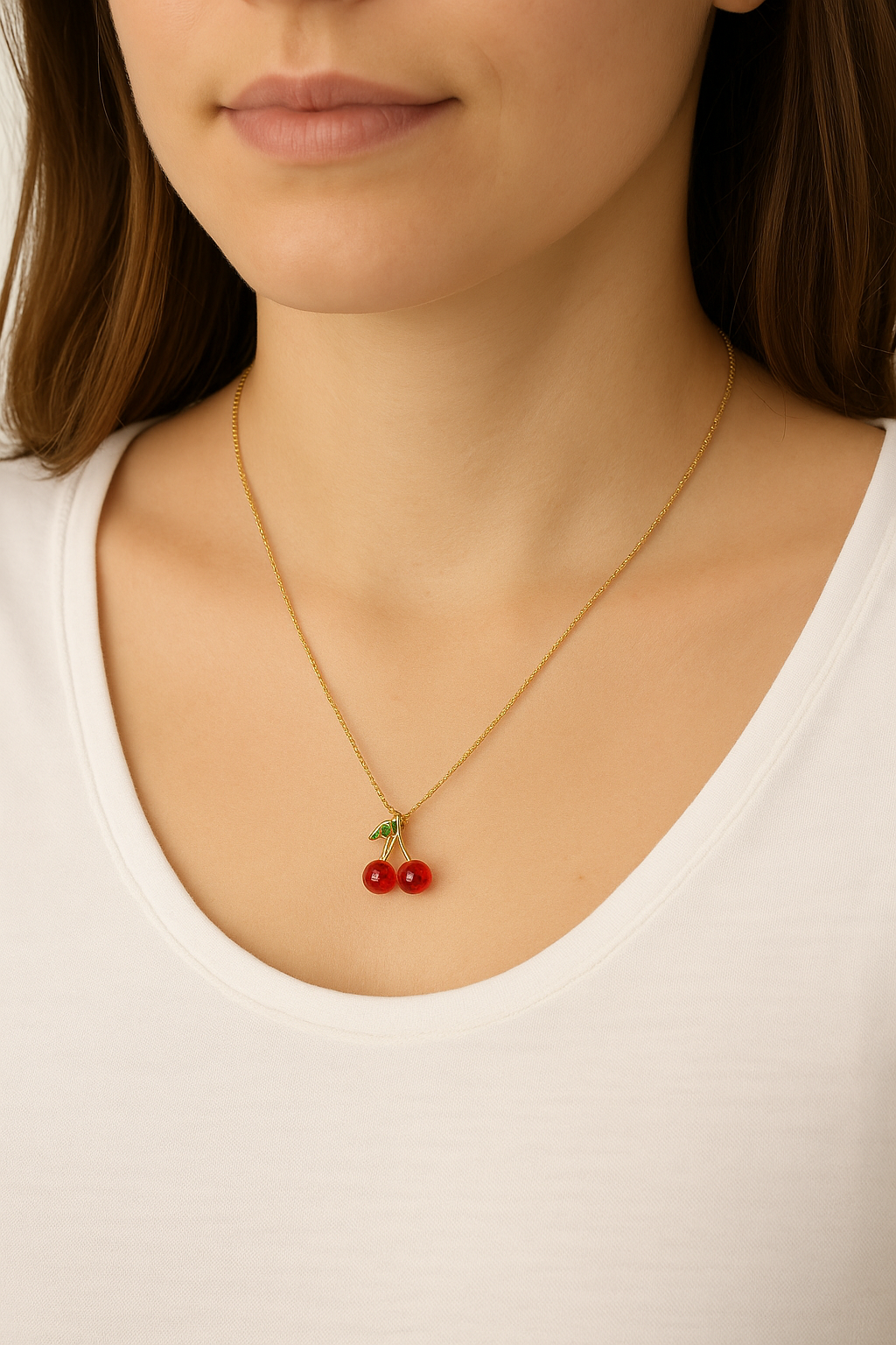 Topped Off With A Cherry Dainty Pendant Necklace