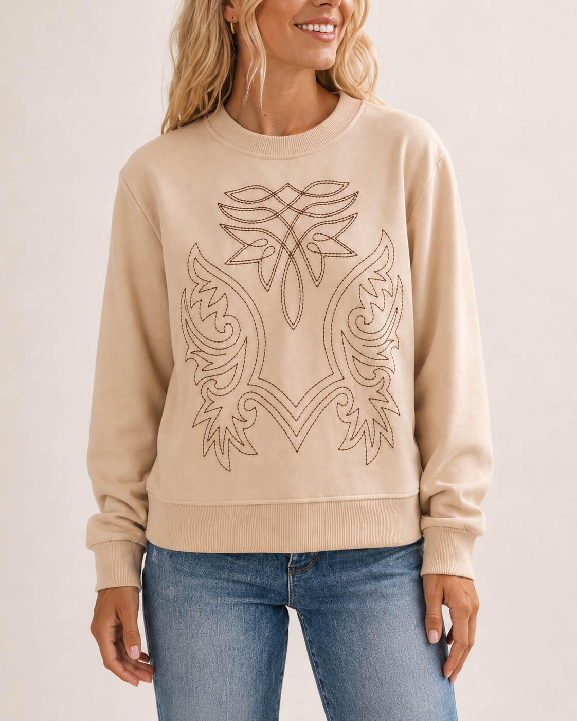 Saddle Stitch Western Embroidered Sweatshirt