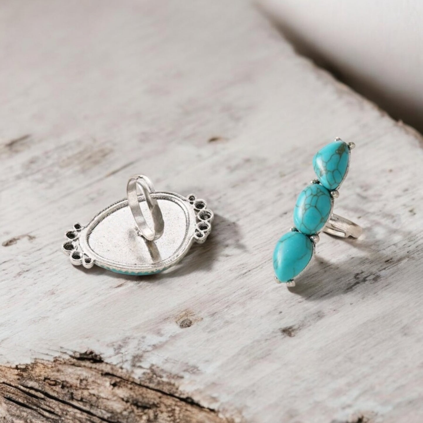 Making Statements Adjustable Blue Cowgirl Crackle Stone Rings