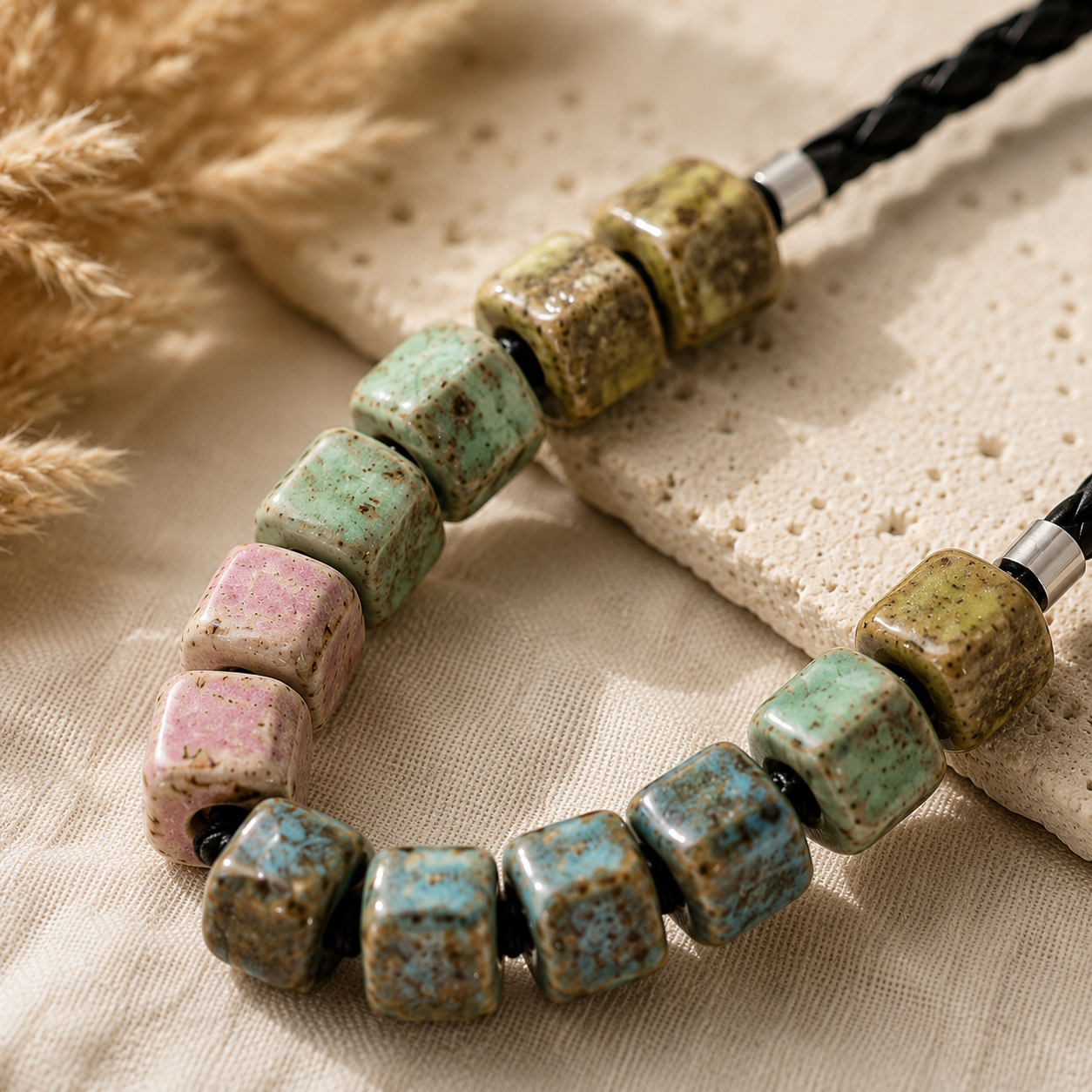 Coastal Canyon Ceramic Bead Statement Necklace- Coastal Cowgirl Boho Statement Jewelry