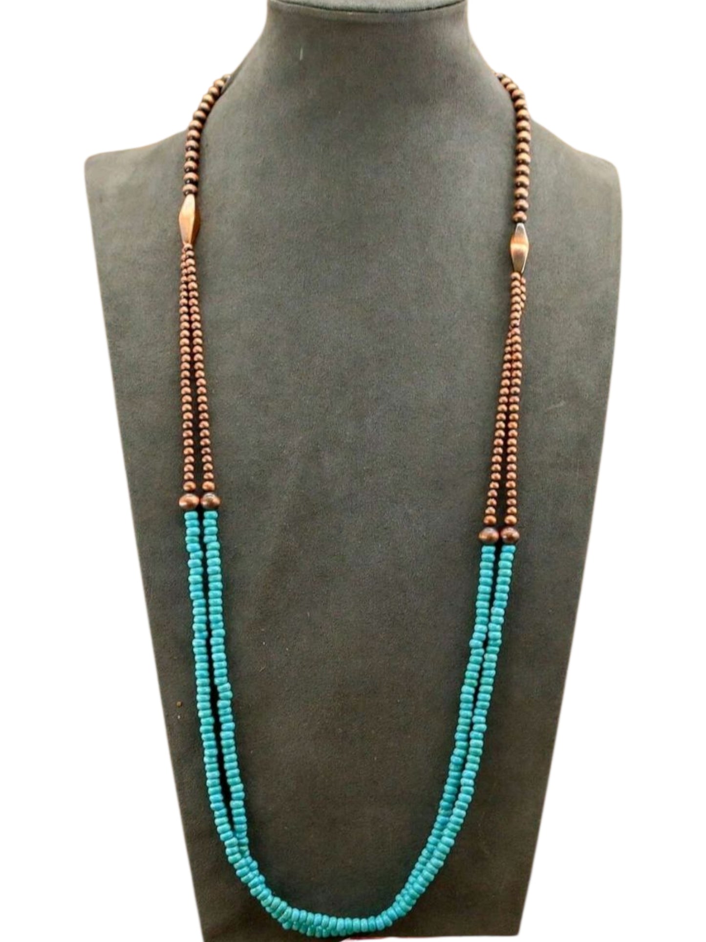 A Western Dance Antiqued Copper Cowgirl Blue Beaded Necklace