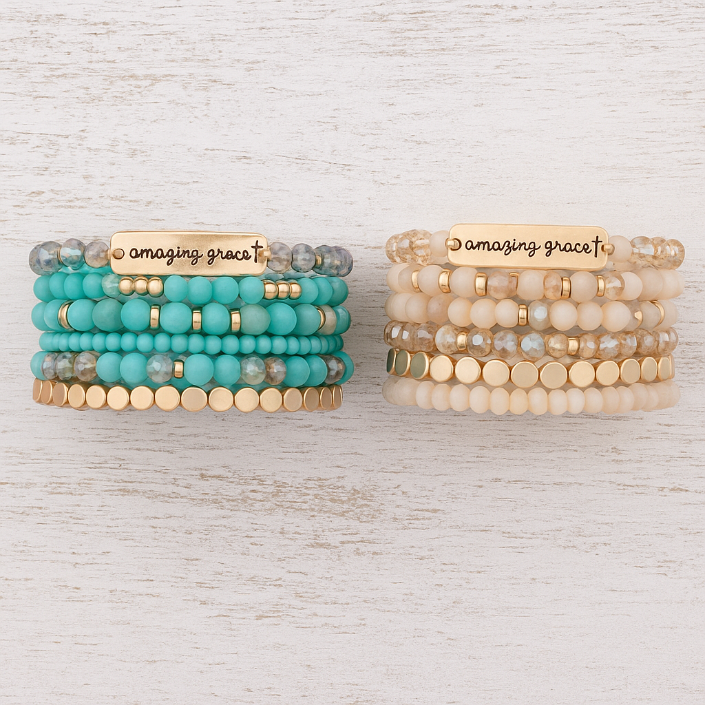 Amazing Grace Beaded Stretch Bracelet Stack – 2 Color Options