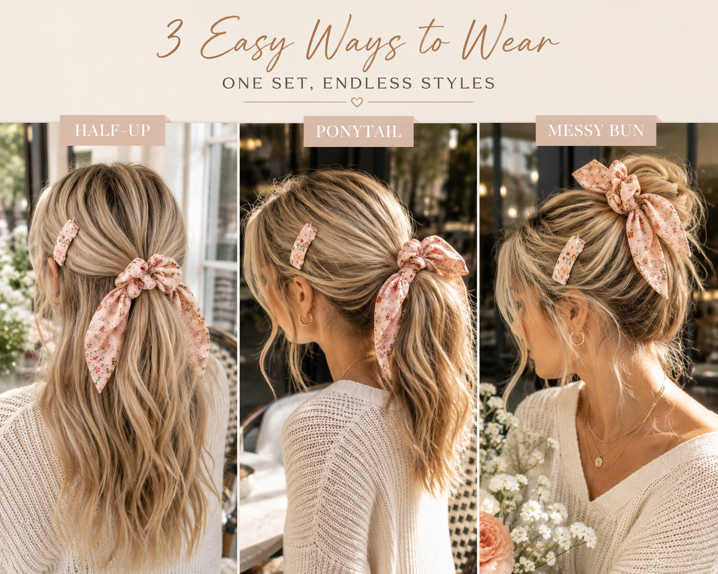 Wildflower Bow Scrunchie & Barrette Set