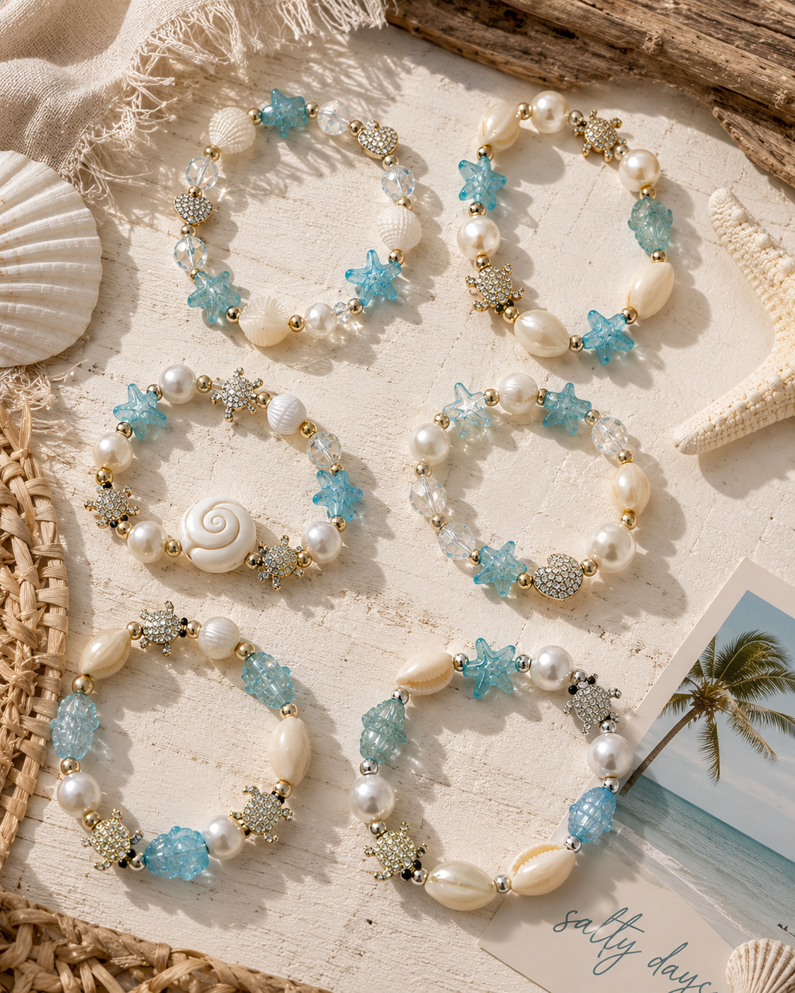 Tidal Treasure Bracelet Collection – Coastal Starfish, Pearl & Shell Stretch Bracelets | Beachy Boutique Jewelry