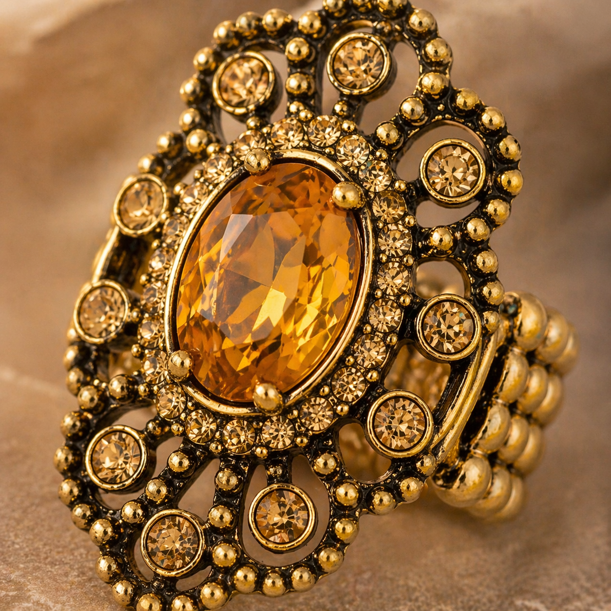 Golden Honey Halo Statement Ring