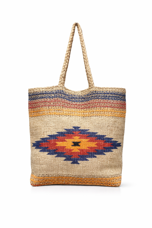 Desert Dusk Aztec Woven Tote – Western Boho Carryall Bag